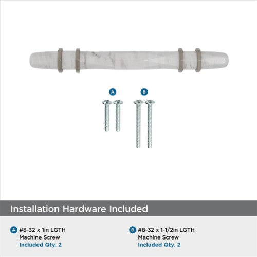 Carrione Zinc Marble White / Satin Nickel Cabinet Pull 22
