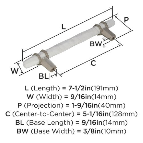 Carrione Zinc Marble White / Satin Nickel Cabinet Pull 7