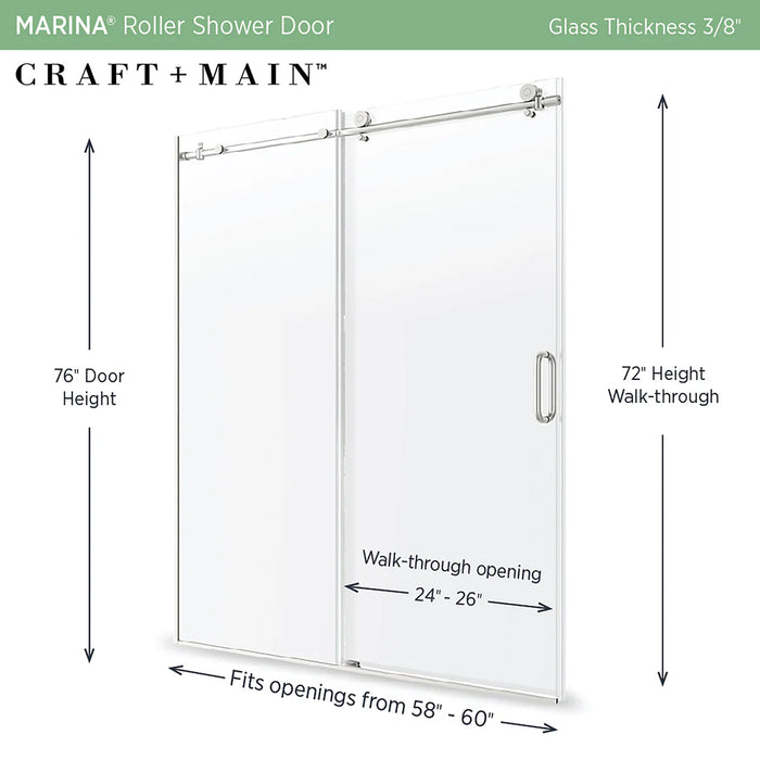 Marina Glass & Aluminum Brushed Nickel Shower Door Brushed Nickel 2