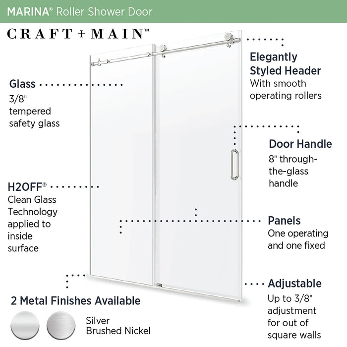 Marina Glass & Aluminum Brushed Nickel Shower Door Brushed Nickel 3