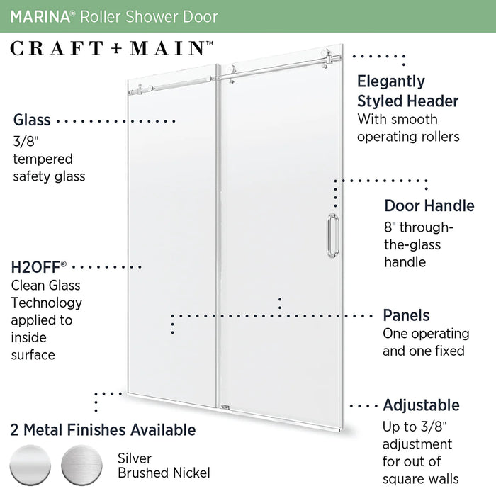 Marina Glass & Aluminum Silver Shower Door Silver 3