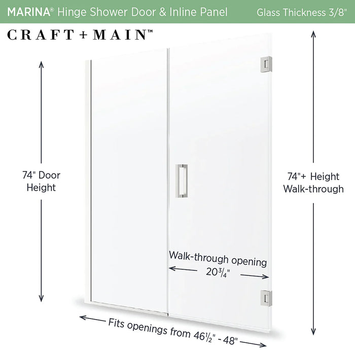 Marina Glass & Aluminum Brushed Nickel Shower Door Brushed Nickel 5