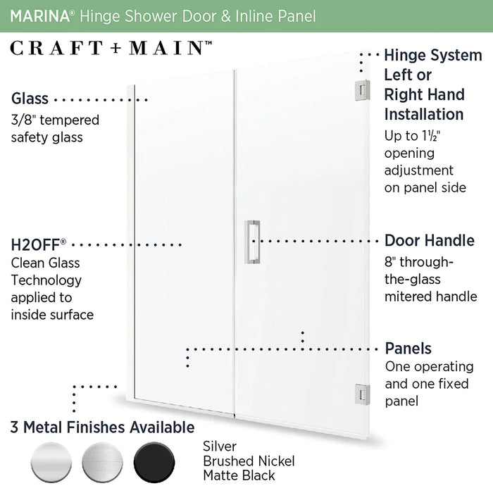 Marina Glass & Aluminum Brushed Nickel Shower Door Brushed Nickel 7