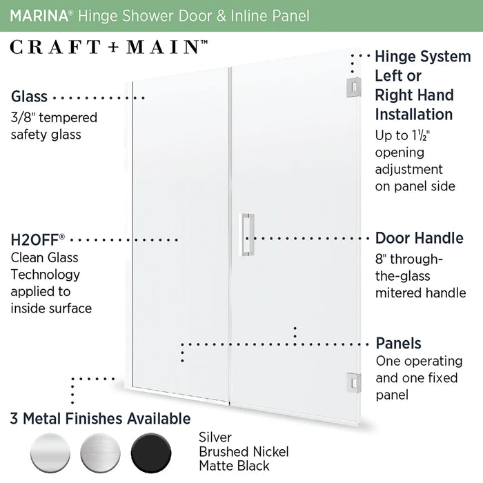 Marina Glass & Aluminum Silver Shower Door Silver 7