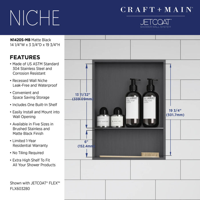 Stainless Steel Matte Black Shower Niche Matte Black 6