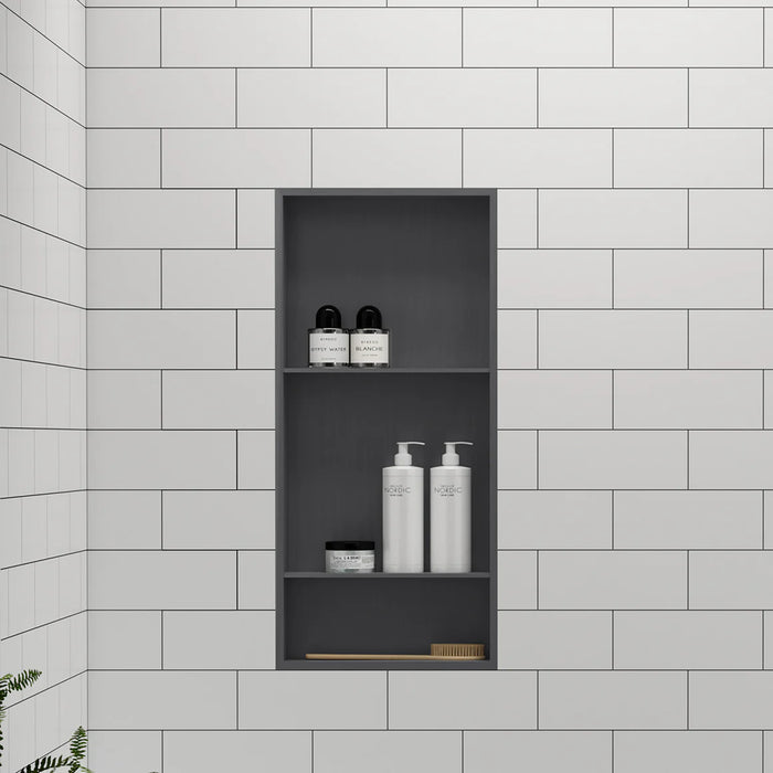 Matte Black Stainless Steel Shower Niche - 14" x 32"