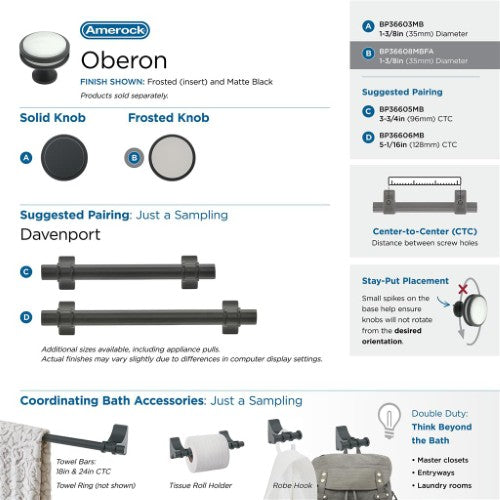 Oberon Zinc & Acrylic Matte Black / Frosted Acrylic Cabinet Knob 7