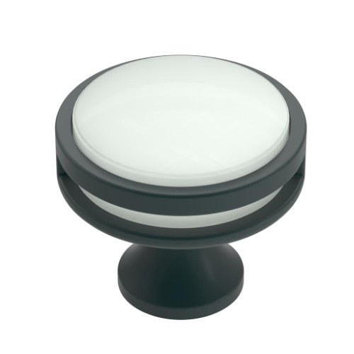 Oberon Zinc & Acrylic Matte Black / Frosted Acrylic Cabinet Knob 1