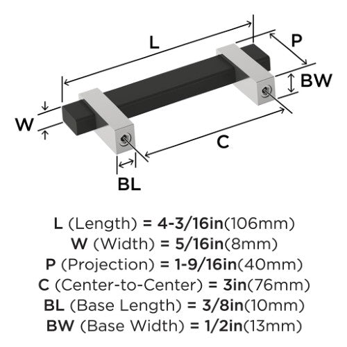 Mulino Zinc Matte Black / Polished Chrome Cabinet Pull 8