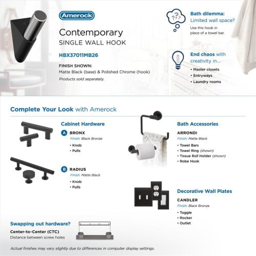 Acclivity Zinc Matte Black / Polished Chrome Hook 5