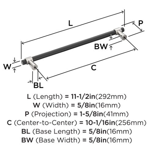 Mergence Zinc Matte Black / Polished Nickel Cabinet Pull 15