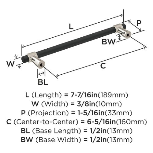 Mergence Zinc Matte Black / Satin Nickel Cabinet Pull 12