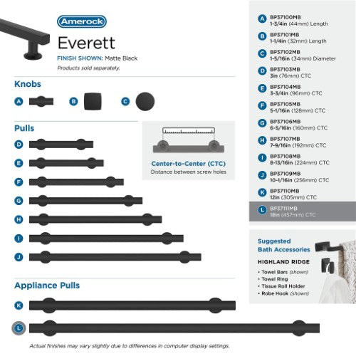 Everett Zinc Matte Black Appliance Pull 12
