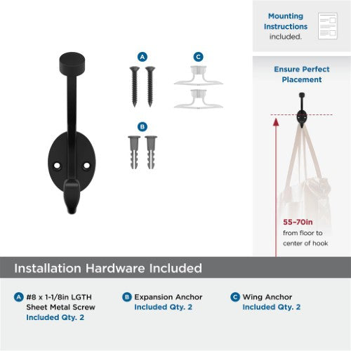 Adare Zinc Matte Black Hook 3