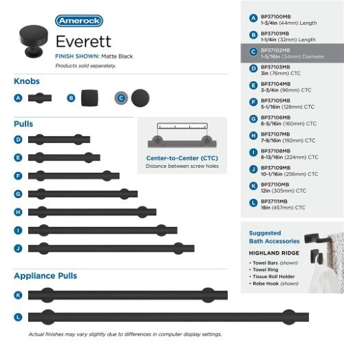 Everett Zinc Matte Black Cabinet Knob 18