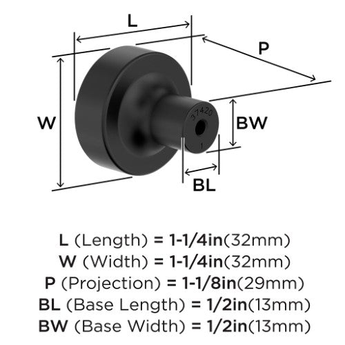 Merced Zinc Matte Black Cabinet Knob 3