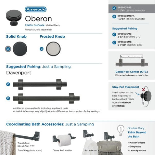 Oberon Zinc Matte Black Cabinet Knob 6