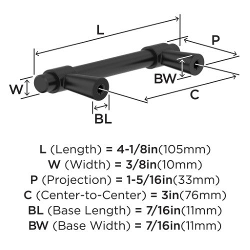 Destine Zinc Matte Black Cabinet Pull 9