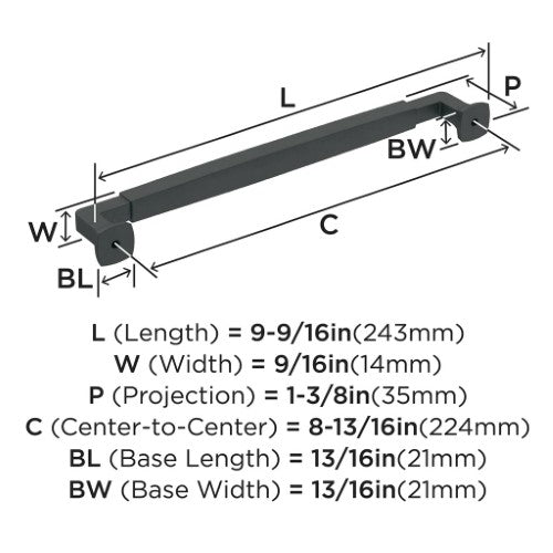 Stature Zinc Matte Black Cabinet Pull 13