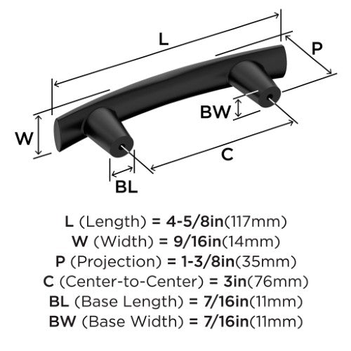 Willow Zinc Matte Black Cabinet Pull 8