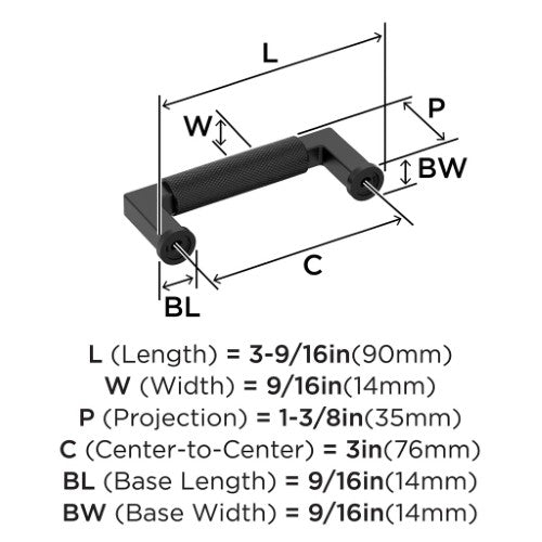 Balata Zinc Matte Black Cabinet Pull 11