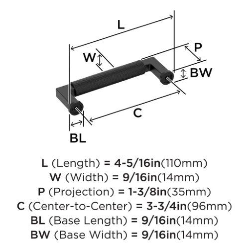 Balata Zinc Matte Black Cabinet Pull 12