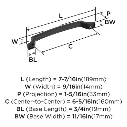 Bellamy Zinc Matte Black Cabinet Pull 12