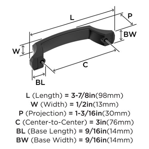 Bellamy Zinc Matte Black Cabinet Pull 13