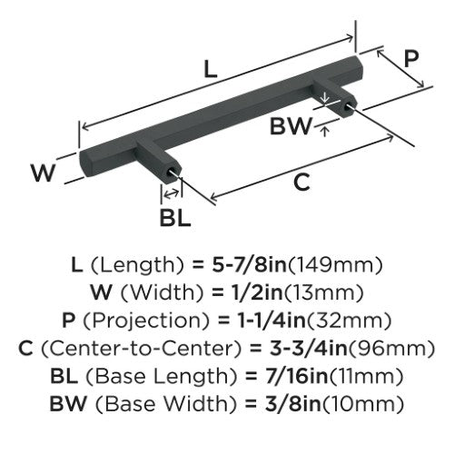 Caliber Zinc Matte Black Cabinet Pull 10