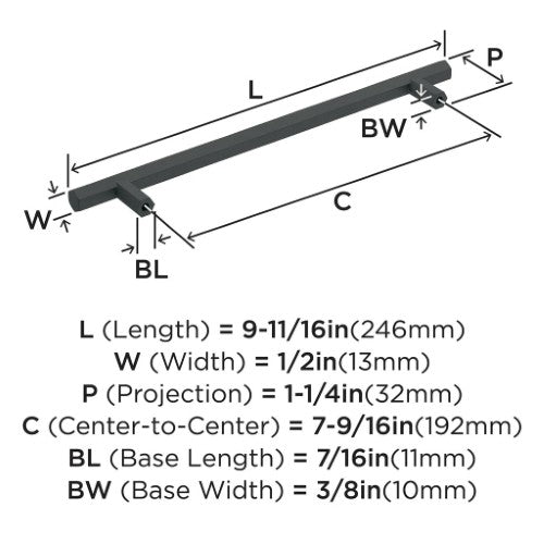 Caliber Zinc Matte Black Cabinet Pull 13