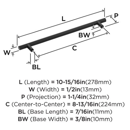 Caliber Zinc Matte Black Cabinet Pull 14