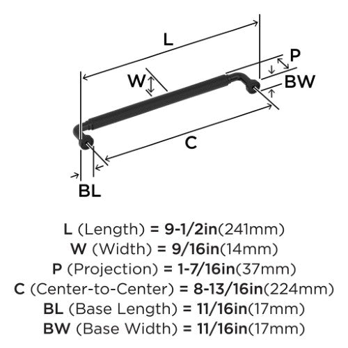 Collet Zinc Matte Black Cabinet Pull 16