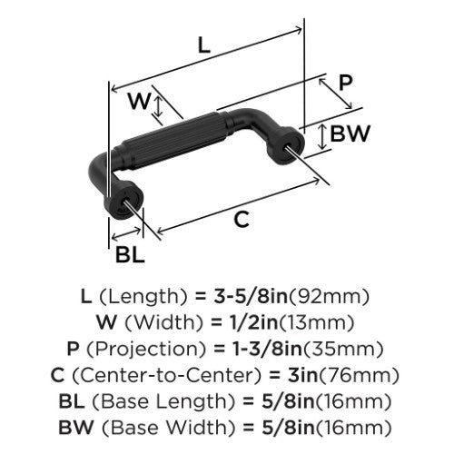 Cowrie Zinc Matte Black Cabinet Pull 9