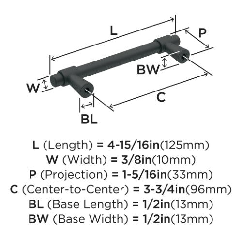 Destine Zinc Matte Black Cabinet Pull 10