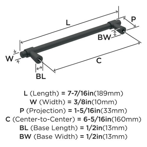 Destine Zinc Matte Black Cabinet Pull 12