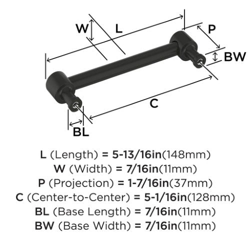 Dupont Circle Zinc Matte Black Cabinet Pull 16