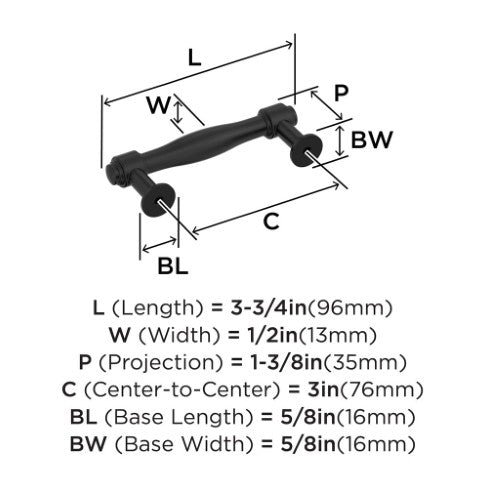 Enlivity Zinc Matte Black Cabinet Pull 9