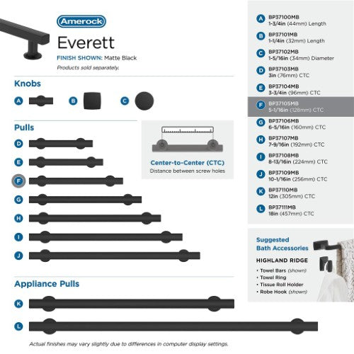 Everett Zinc Matte Black Cabinet Pull 39