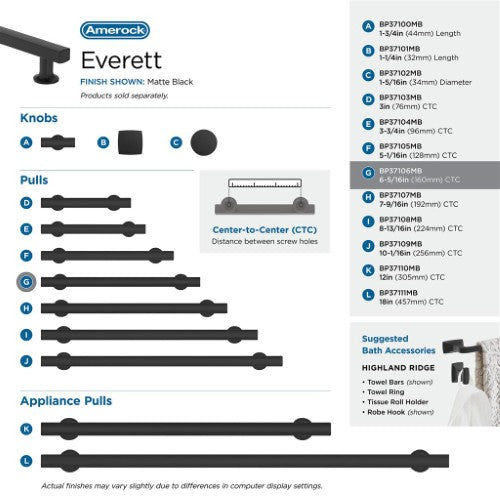 Everett Zinc Matte Black Cabinet Pull 40