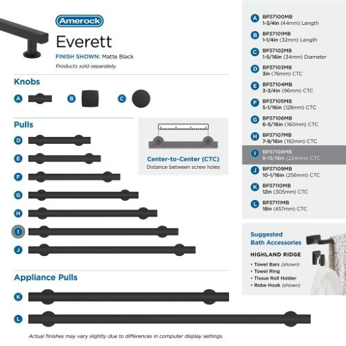 Everett Zinc Matte Black Cabinet Pull 41