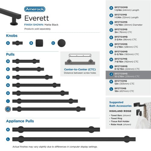 Everett Zinc Matte Black Cabinet Pull 42