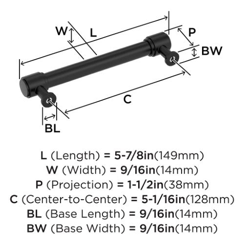 Faircrest Zinc & Steel Matte Black Cabinet Pull 13