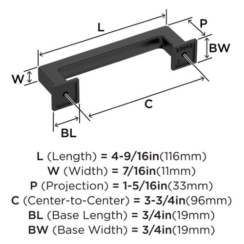 Lintel Zinc Matte Black Cabinet Pull 12