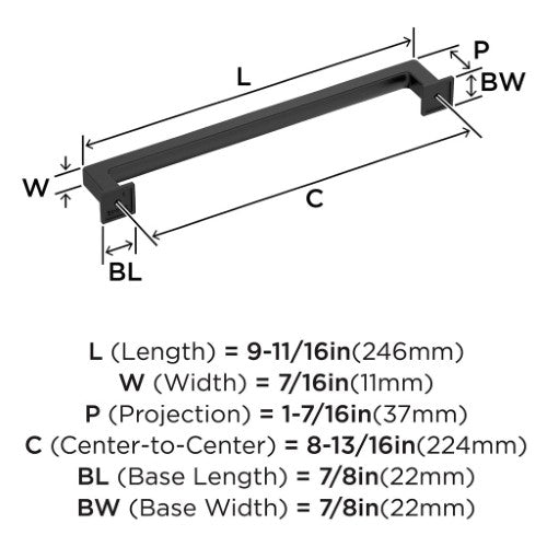 Lintel Zinc Matte Black Cabinet Pull 16
