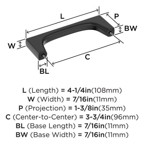 Merced Zinc Matte Black Cabinet Pull 12