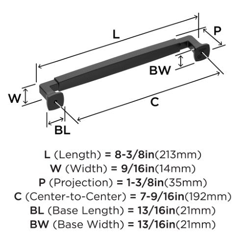 Stature Zinc Matte Black Cabinet Pull 16