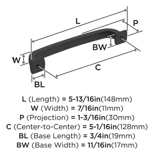 Surpass Zinc Matte Black Cabinet Pull 11