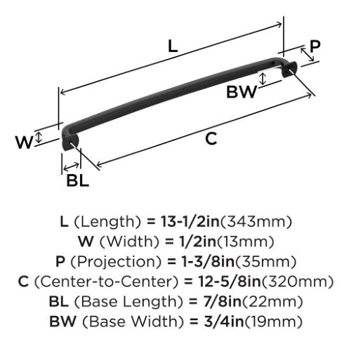 Surpass Zinc Matte Black Cabinet Pull 16