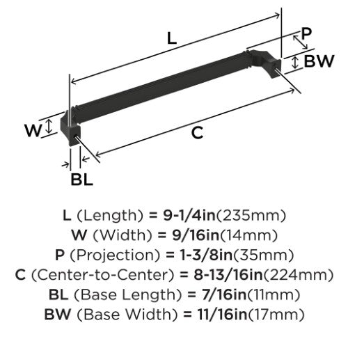 Townsend Zinc Matte Black Cabinet Pull 12