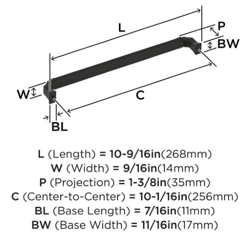 Townsend Zinc Matte Black Cabinet Pull 13